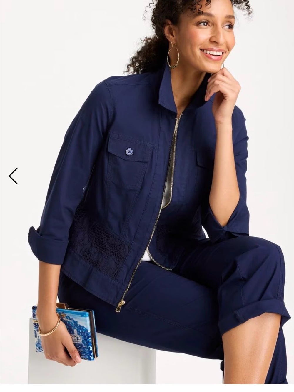 Chico's Navy Zip-Front Utility Jacket